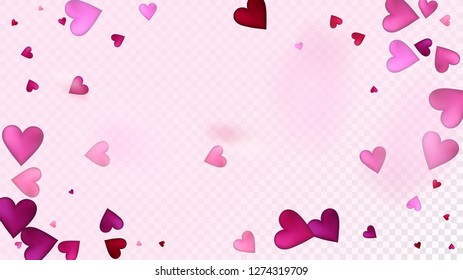 Red, Pink Hearts Vector Confetti. Valentines Day Romantic Pattern. Beautiful Pink Frame Valentines Day Decoration with Falling Down Hearts Confetti. Elegant Gift, Birthday Card, Poster Background