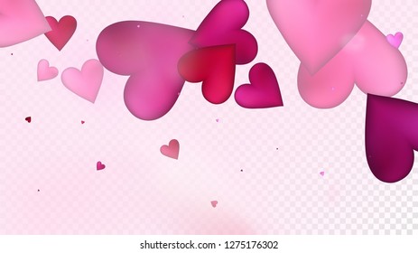 Red, Pink Hearts Vector Confetti. Valentines Day Wedding Pattern. Rich VIP Gift, Birthday Card, Poster Background Valentines Day Decoration with Falling Down Hearts Confetti. Beautiful Pink Sparkles