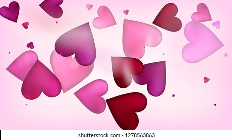 Red, Pink Hearts Vector Confetti. Valentines Day Wedding Pattern. Beautiful Pink Scatter Valentines Day Decoration with Falling Down Hearts Confetti. Rich VIP Gift, Birthday Card, Poster Background