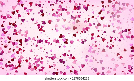 Red, Pink Hearts Vector Confetti. Valentines Day Wedding Pattern. Rich VIP Gift, Birthday Card, Poster Background Valentines Day Decoration with Falling Down Hearts Confetti. Beautiful Pink Glitter