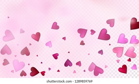 Red, Pink Hearts Vector Confetti. Valentines Day Wedding Pattern. Rich VIP Gift, Birthday Card, Poster Background Valentines Day Decoration with Falling Down Hearts Confetti. Beautiful Pink Glitter