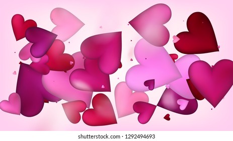 Red, Pink Hearts Vector Confetti. Valentines Day Tender Pattern. Luxury Gift, Birthday Card, Poster Background Valentines Day Decoration with Falling Down Hearts Confetti. Beautiful Pink Border