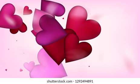 Red, Pink Hearts Vector Confetti. Valentines Day Wedding Pattern. Beautiful Pink Design Valentines Day Decoration with Falling Down Hearts Confetti. Rich VIP Gift, Birthday Card, Poster Background
