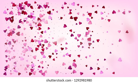Red, Pink Hearts Vector Confetti. Valentines Day Romantic Pattern. Beautiful Pink Sparkles Valentines Day Decoration with Falling Down Hearts Confetti. Modern Gift, Birthday Card, Poster Background