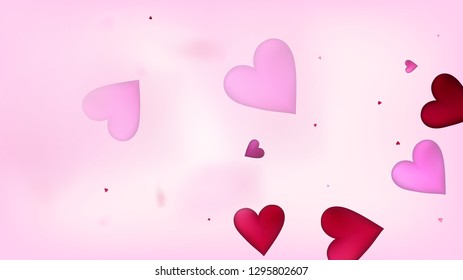 Red, Pink Hearts Vector Confetti. Valentines Day Romantic Pattern. Beautiful Pink Design Valentines Day Decoration with Falling Down Hearts Confetti. Luxury Gift, Birthday Card, Poster Background
