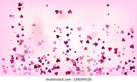Red, Pink Hearts Vector Confetti. Valentines Day Wedding Pattern. Beautiful Pink Glitter Valentines Day Decoration with Falling Down Hearts Confetti. Modern Gift, Birthday Card, Poster Background