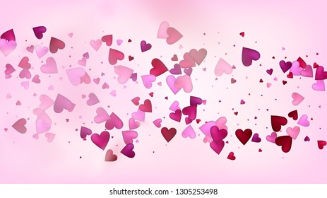 Red, Pink Hearts Vector Confetti. Valentines Day Wedding Pattern. Luxury Gift, Birthday Card, Poster Background Valentines Day Decoration with Falling Down Hearts Confetti. Beautiful Pink Scatter