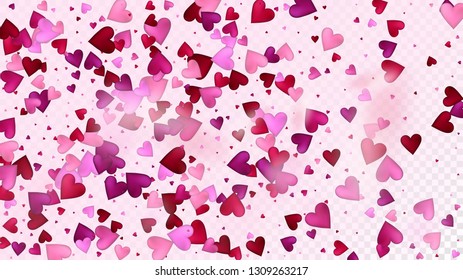 Red, Pink Hearts Vector Confetti. Valentines Day Tender Pattern. Elegant Gift, Birthday Card, Poster Background Valentines Day Decoration with Falling Down Hearts Confetti. Beautiful Pink Scatter