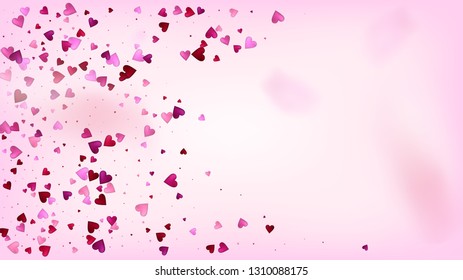 Red, Pink Hearts Vector Confetti. Valentines Day Romantic Pattern. Beautiful Pink Sparkles Valentines Day Decoration with Falling Down Hearts Confetti. Modern Gift, Birthday Card, Poster Background