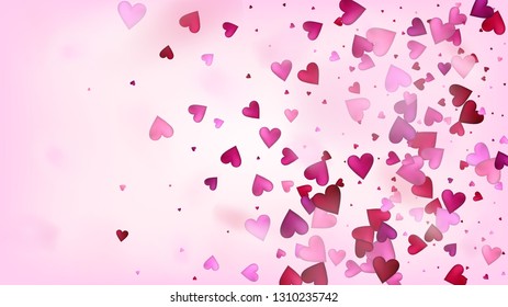 Red, Pink Hearts Vector Confetti. Valentines Day Wedding Pattern. Trendy Gift, Birthday Card, Poster Background Valentines Day Decoration with Falling Down Hearts Confetti. Beautiful Pink Scatter