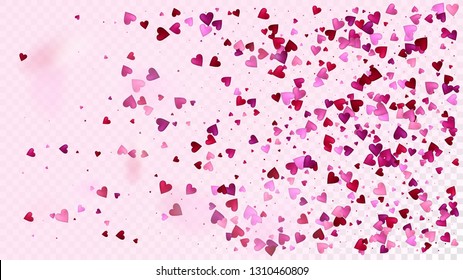 Red, Pink Hearts Vector Confetti. Valentines Day Wedding Pattern. Elegant Gift, Birthday Card, Poster Background Valentines Day Decoration with Falling Down Hearts Confetti. Beautiful Pink Scatter