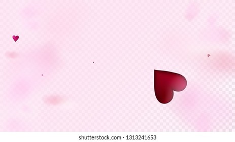 Red, Pink Hearts Vector Confetti. Valentines Day Romantic Pattern. Beautiful Pink Frame Valentines Day Decoration with Falling Down Hearts Confetti. Elegant Gift, Birthday Card, Poster Background