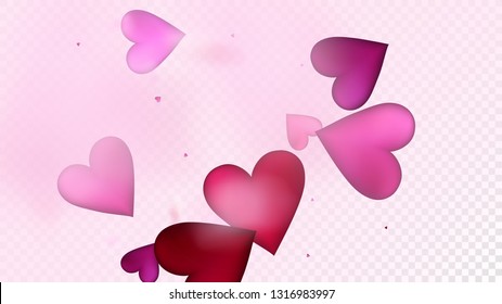 Red, Pink Hearts Vector Confetti. Valentines Day Wedding Pattern. Luxury Gift, Birthday Card, Poster Background Valentines Day Decoration with Falling Down Hearts Confetti. Beautiful Pink Scatter