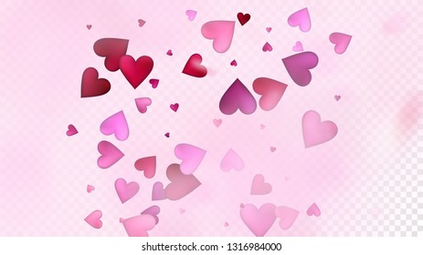 Red, Pink Hearts Vector Confetti. Valentines Day Wedding Pattern. Beautiful Pink Sparkles Valentines Day Decoration with Falling Down Hearts Confetti. Trendy Gift, Birthday Card, Poster Background