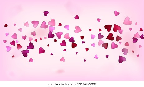 Red, Pink Hearts Vector Confetti. Valentines Day Wedding Pattern. Elegant Gift, Birthday Card, Poster Background Valentines Day Decoration with Falling Down Hearts Confetti. Beautiful Pink Sparkles