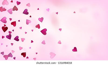 Red, Pink Hearts Vector Confetti. Valentines Day Wedding Pattern. Modern Gift, Birthday Card, Poster Background Valentines Day Decoration with Falling Down Hearts Confetti. Beautiful Pink Design