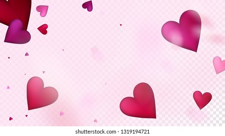 Red, Pink Hearts Vector Confetti. Valentines Day Wedding Pattern. Trendy Gift, Birthday Card, Poster Background Valentines Day Decoration with Falling Down Hearts Confetti. Beautiful Pink Design