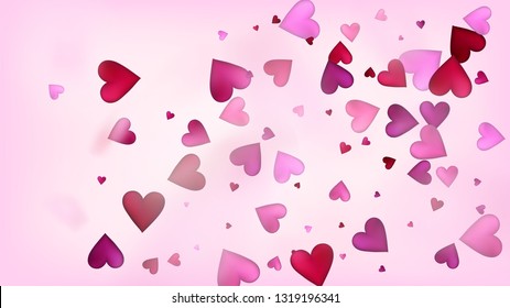 Red, Pink Hearts Vector Confetti. Valentines Day Romantic Pattern. Beautiful Pink Scatter Valentines Day Decoration with Falling Down Hearts Confetti. Modern Gift, Birthday Card, Poster Background