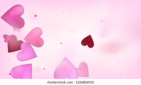 Red, Pink Hearts Vector Confetti. Valentines Day Romantic Pattern. Elegant Gift, Birthday Card, Poster Background Valentines Day Decoration with Falling Down Hearts Confetti. Beautiful Pink Design
