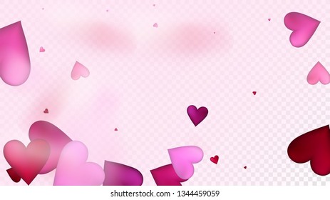 Red, Pink Hearts Vector Confetti. Valentines Day Romantic Pattern. Beautiful Pink Scatter Valentines Day Decoration with Falling Down Hearts Confetti. Luxury Gift, Birthday Card, Poster Background