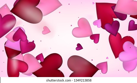 Red, Pink Hearts Vector Confetti. Valentines Day Romantic Pattern. Modern Gift, Birthday Card, Poster Background Valentines Day Decoration with Falling Down Hearts Confetti. Beautiful Pink Glitter
