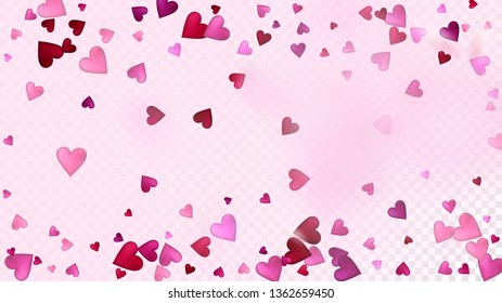 Red, Pink Hearts Vector Confetti. Valentines Day Tender Pattern. Rich VIP Gift, Birthday Card, Poster Background Valentines Day Decoration with Falling Down Hearts Confetti. Beautiful Pink Glitter