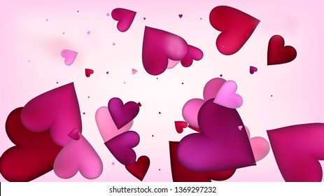 Red, Pink Hearts Vector Confetti. Valentines Day Romantic Pattern. Beautiful Pink Glitter Valentines Day Decoration with Falling Down Hearts Confetti. Modern Gift, Birthday Card, Poster Background
