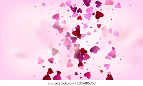 Red, Pink Hearts Vector Confetti. Valentines Day Tender Pattern. Rich VIP Gift, Birthday Card, Poster Background Valentines Day Decoration with Falling Down Hearts Confetti. Beautiful Pink Scatter