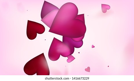 Red, Pink Hearts Vector Confetti. Valentines Day Wedding Pattern. Beautiful Pink Sparkles Valentines Day Decoration with Falling Down Hearts Confetti. Trendy Gift, Birthday Card, Poster Background