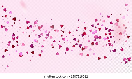 Red, Pink Hearts Vector Confetti. Valentines Day Tender Pattern. Rich VIP Gift, Birthday Card, Poster Background Valentines Day Decoration with Falling Down Hearts Confetti. Beautiful Pink Scatter