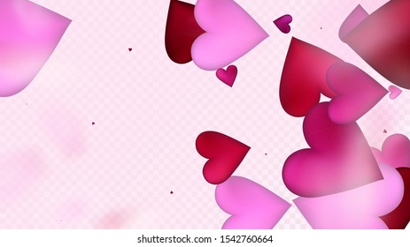 Red, Pink Hearts Vector Confetti. Valentines Day Wedding Pattern. Luxury Gift, Birthday Card, Poster Background Valentines Day Decoration with Falling Down Hearts Confetti. Beautiful Pink Sparkles