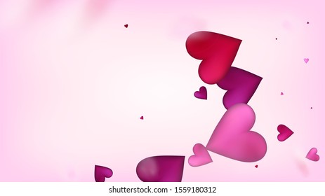 Red, Pink Hearts Vector Confetti. Valentines Day Tender Pattern. Beautiful Pink Design Valentines Day Decoration with Falling Down Hearts Confetti. Modern Gift, Birthday Card, Poster Background
