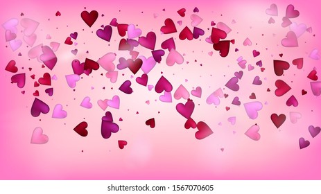 Red, Pink Hearts Vector Confetti. Valentines Day Wedding Pattern.  