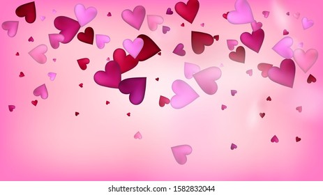Red, Pink Hearts Vector Confetti. Valentines Day Wedding Pattern. Rich VIP Gift, Birthday Card, Poster Background Valentines Day Decoration with Falling Down Hearts Confetti. Beautiful Pink Design