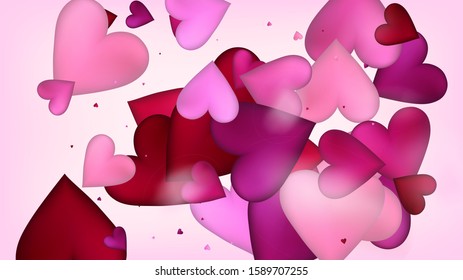 Red, Pink Hearts Vector Confetti. Valentines Day Wedding Pattern. Elegant Gift, Birthday Card, Poster Background Valentines Day Decoration with Falling Down Hearts Confetti. Beautiful Pink Sparkles