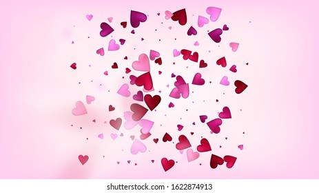 Red, Pink Hearts Vector Confetti. Valentines Day Tender Pattern. Luxury Gift, Birthday Card, Poster Background Valentines Day Decoration with Falling Down Hearts Confetti. Beautiful Pink Sparkles