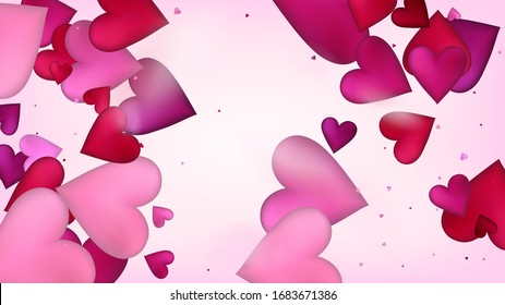 Red, Pink Hearts Vector Confetti. Valentines Day Romantic Pattern. Luxury Gift, Birthday Card, Poster Background Valentines Day Decoration with Falling Down Hearts Confetti. Beautiful Pink Glitter