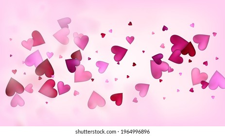 Red, Pink Hearts Vector Confetti. Valentines Day Tender Pattern. Beautiful Pink Sparkles Valentines Day Decoration with Falling Down Hearts Confetti. Rich VIP Gift, Birthday Card, Poster Background