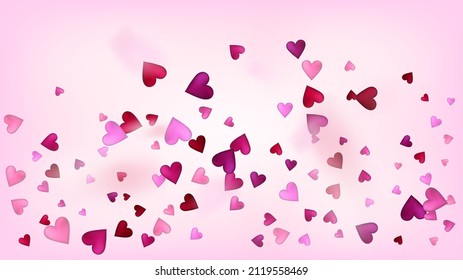 Red, Pink Hearts Vector Confetti. Valentines Day Tender Pattern. Beautiful Pink Border Valentines Day Decoration with Falling Down Hearts Confetti. Luxury Gift, Birthday Card, Poster Background