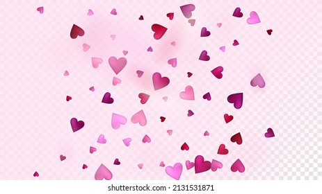 Red, Pink Hearts Vector Confetti. Valentines Day Tender Pattern. Luxury Gift, Birthday Card, Poster Background Valentines Day Decoration with Falling Down Hearts Confetti. Beautiful Pink Sparkles