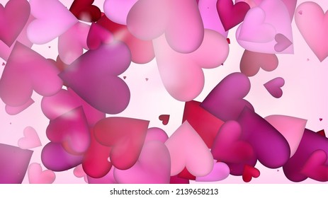 Red, Pink Hearts Vector Confetti. Valentines Day Tender Pattern. Trendy Gift, Birthday Card, Poster Background Valentines Day Decoration with Falling Down Hearts Confetti. Beautiful Pink Scatter