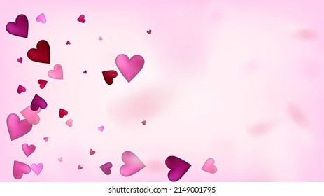 Red, Pink Hearts Vector Confetti. Valentines Day Wedding Pattern. Luxury Gift, Birthday Card, Poster Background Valentines Day Decoration with Falling Down Hearts Confetti. Beautiful Pink Scatter