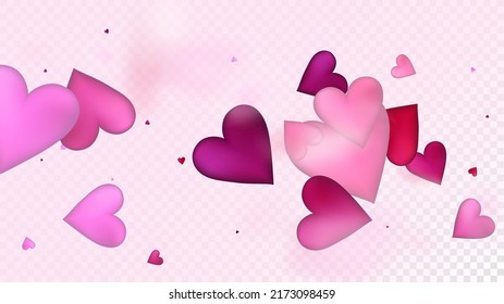 Red, Pink Hearts Vector Confetti. Valentines Day Romantic Pattern. Modern Gift, Birthday Card, Poster Background Valentines Day Decoration with Falling Down Hearts Confetti. Beautiful Pink Glitter