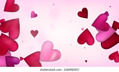 Red, Pink Hearts Vector Confetti. Valentines Day Tender Pattern. Rich VIP Gift, Birthday Card, Poster Background Valentines Day Decoration with Falling Down Hearts Confetti. Beautiful Pink Design