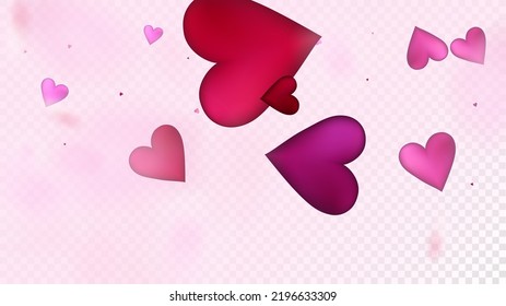 Red, Pink Hearts Vector Confetti. Valentines Day Tender Pattern. Modern Gift, Birthday Card, Poster Background Valentines Day Decoration with Falling Down Hearts Confetti. Beautiful Pink Glitter