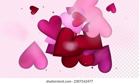 Confetti vectorial del corazón rosado y rojo. Patrón romántico de San Valentín. Hermosa decoración rosada respira la decoración del día de San Valentín, con un confeti que se hunde en el corazón. Regalo moderno, tarjeta de cumpleaños, fondo de afiche