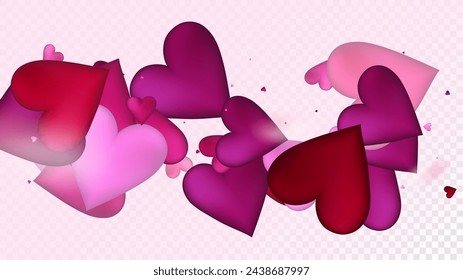 Red, Pink Hearts Vector Confetti. Valentines Day Tender Pattern. Beautiful Pink Sparkles Valentines Day Decoration with Falling Down Hearts Confetti. Trendy Gift, Birthday Card, Poster Background