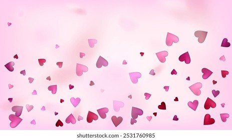 Red, Pink Hearts Vector Confetti. Valentines Day Tender Pattern. Beautiful Pink Sparkles Valentines Day Decoration with Falling Down Hearts Confetti. Modern Gift, Birthday Card, Poster Background