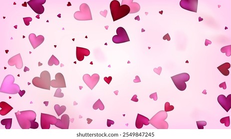 Red, Pink Hearts Vector Confetti. Valentines Day Wedding Pattern. Elegant Gift, Birthday Card, Poster Background Valentines Day Decoration with Falling Down Hearts Confetti. Beautiful Pink Frame