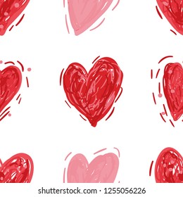 Red and pink hearts. Vector seamless pattern. Valentines day background. Simple textile print. Fabric swatch or wrapping paper. Modern stylish texture. Good for wedding design